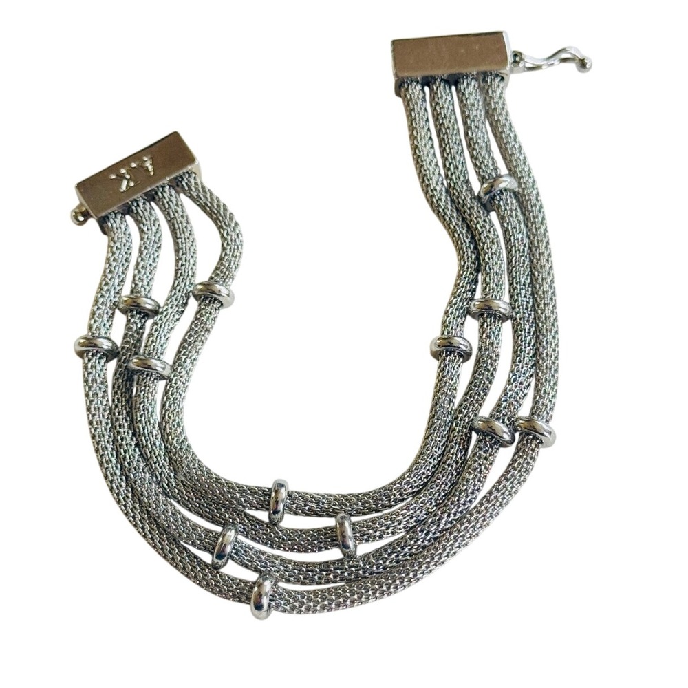 Anne Klein AK mesh Bracelet Signed Silver Plated‎ metal triple strand MOD 90s